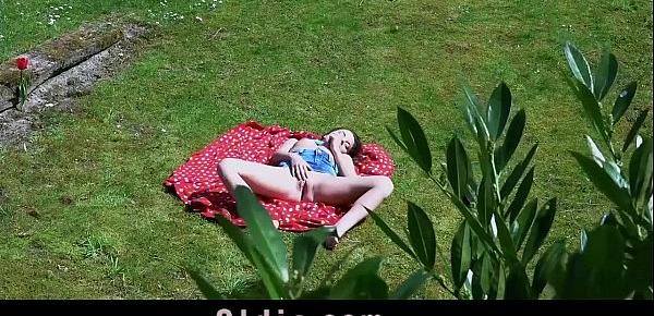  Odd older guy is smashing little horny teeny in her garden